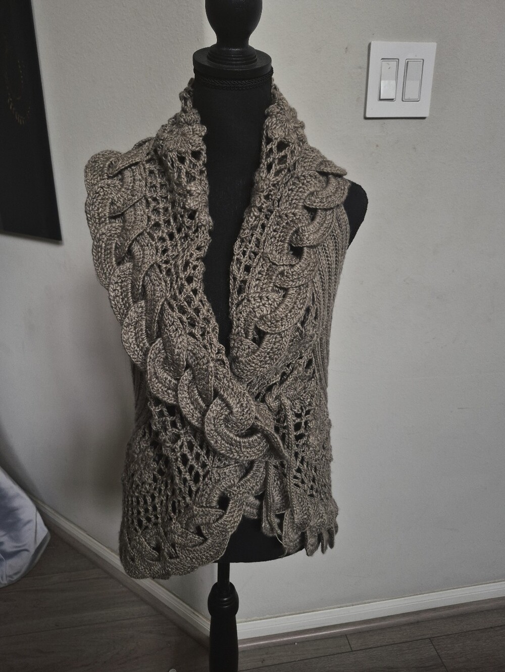 John Fashion  Sweater Open-Front Crochet Chain-Trim Vest Cardigan - Taupe Size S